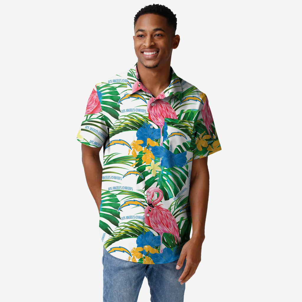 Los Angeles Chargers Flamingo Button Up Shirt FOCO S - FOCO.com