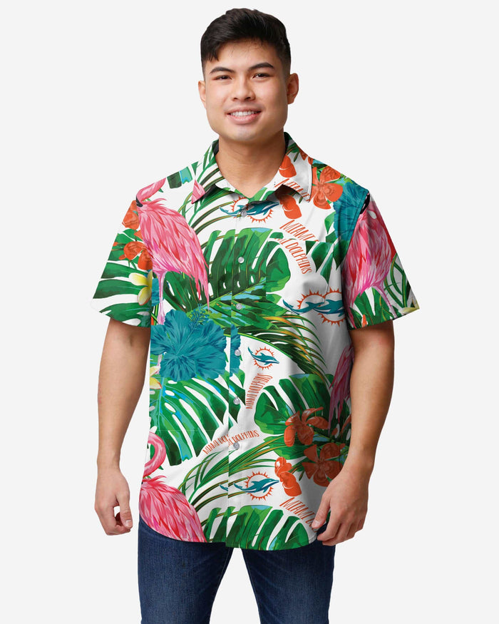 Miami Dolphins Flamingo Button Up Shirt FOCO S - FOCO.com