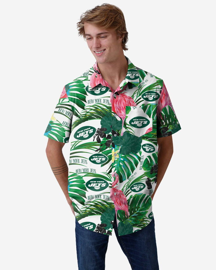 New York Jets Flamingo Button Up Shirt FOCO S - FOCO.com