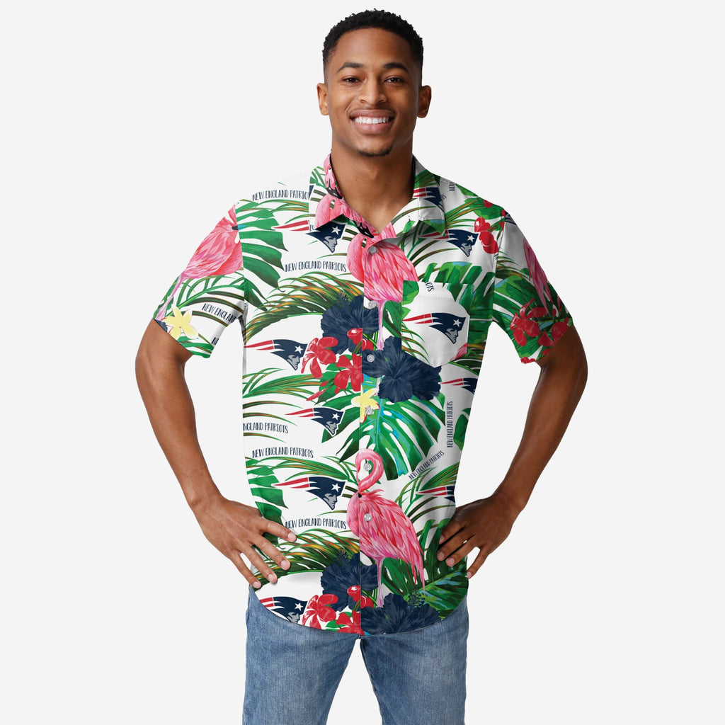 New England Patriots Flamingo Button Up Shirt FOCO S - FOCO.com