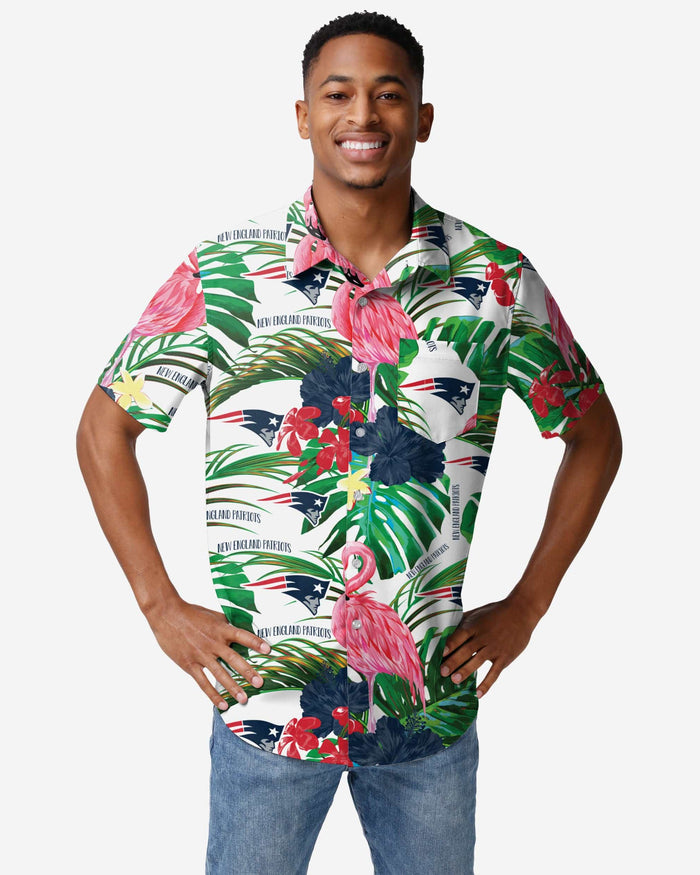 New England Patriots Flamingo Button Up Shirt FOCO S - FOCO.com