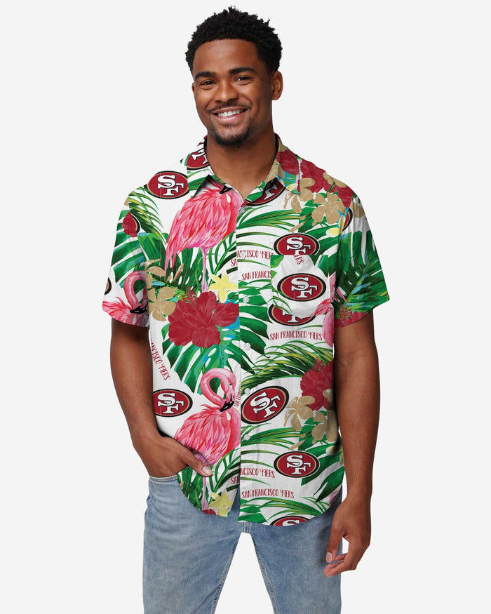 San Francisco 49ers Flamingo Button Up Shirt FOCO S - FOCO.com