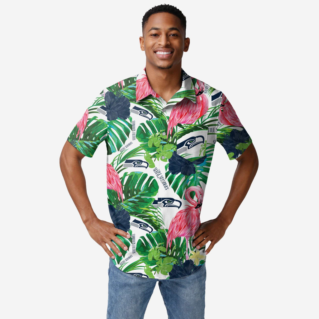 Seattle Seahawks Flamingo Button Up Shirt FOCO S - FOCO.com