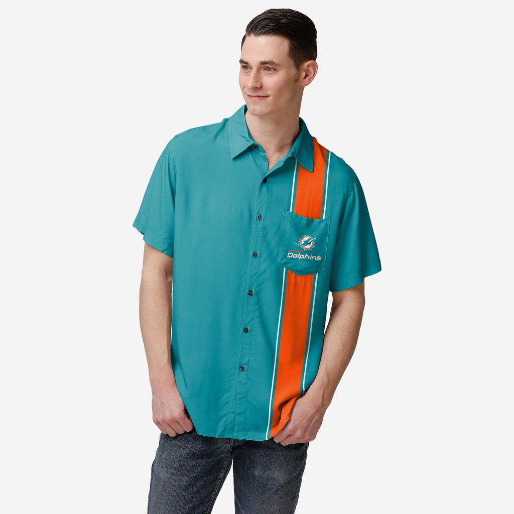 Miami Dolphins Bowling Stripe Button Up Shirt FOCO S - FOCO.com