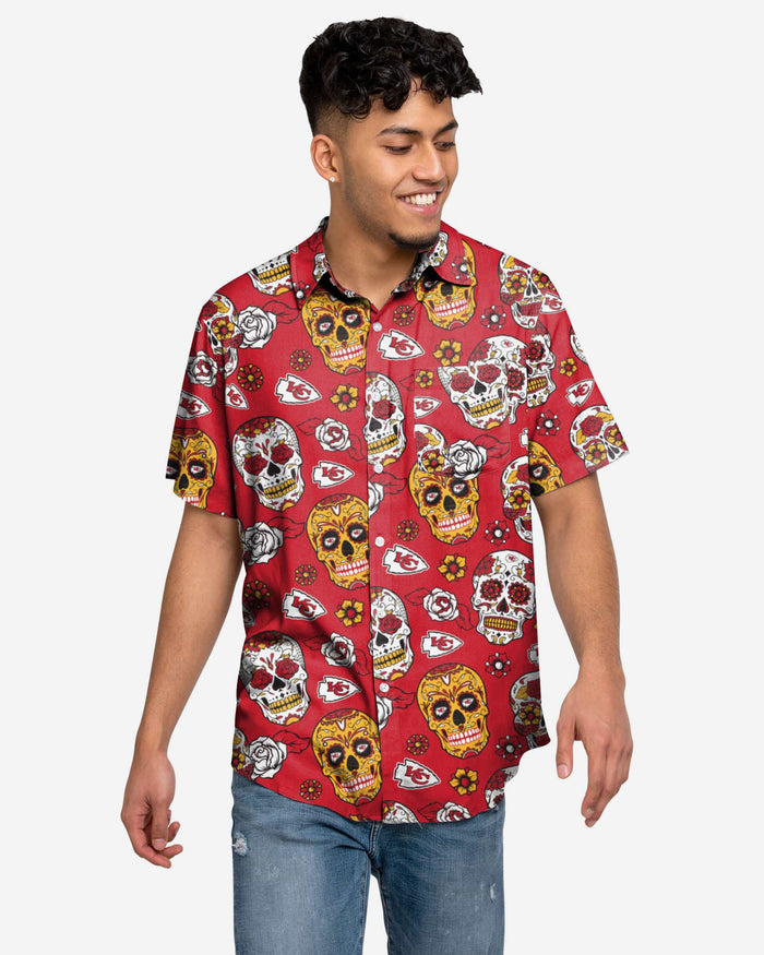 Kansas City Chiefs Day Of The Dead Button Up Shirt FOCO S - FOCO.com