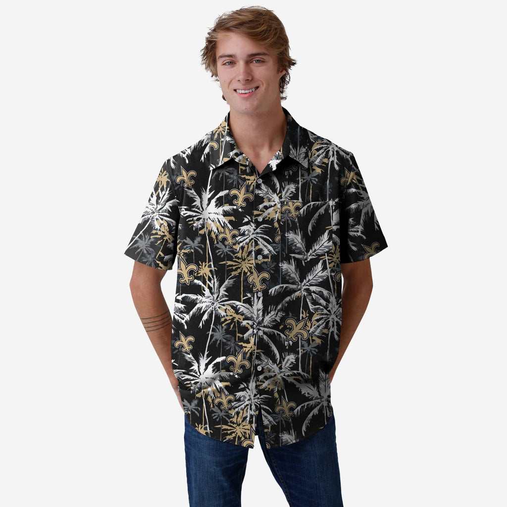 New Orleans Saints Black Floral Button Up Shirt FOCO S - FOCO.com