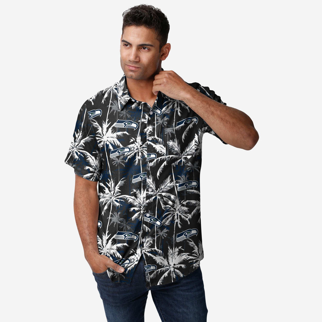 Seattle Seahawks Black Floral Button Up Shirt FOCO S - FOCO.com