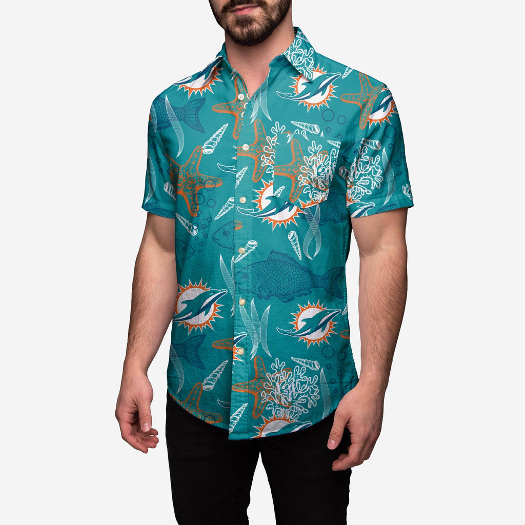 Miami Dolphins Floral Button Up Shirt FOCO S - FOCO.com