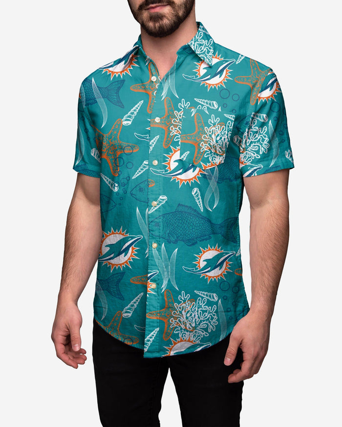 Miami Dolphins Floral Button Up Shirt FOCO S - FOCO.com