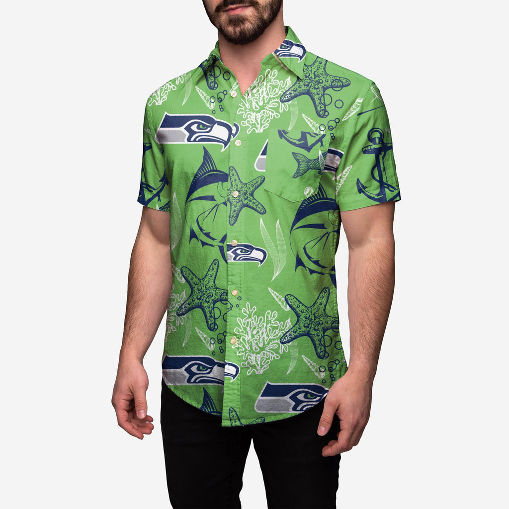 Seattle Seahawks Floral Button Up Shirt FOCO S - FOCO.com