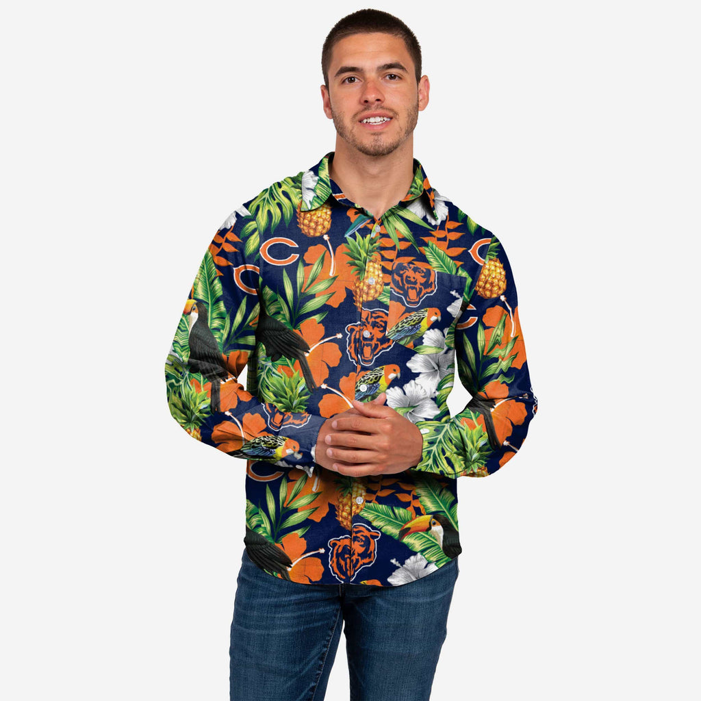 Chicago Bears Long Sleeve Floral Button Up Shirt FOCO S - FOCO.com