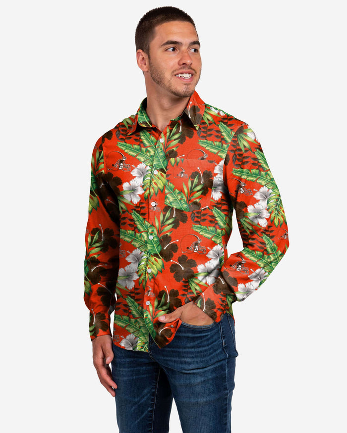 Cleveland Browns Long Sleeve Floral Button Up Shirt FOCO S - FOCO.com