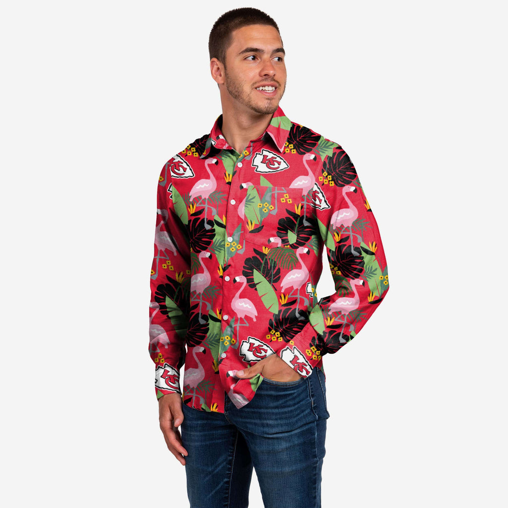 Kansas City Chiefs Long Sleeve Floral Button Up Shirt FOCO S - FOCO.com