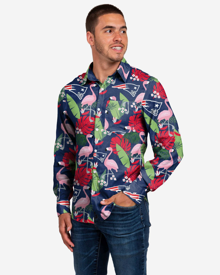 New England Patriots Long Sleeve Floral Button Up Shirt FOCO S - FOCO.com