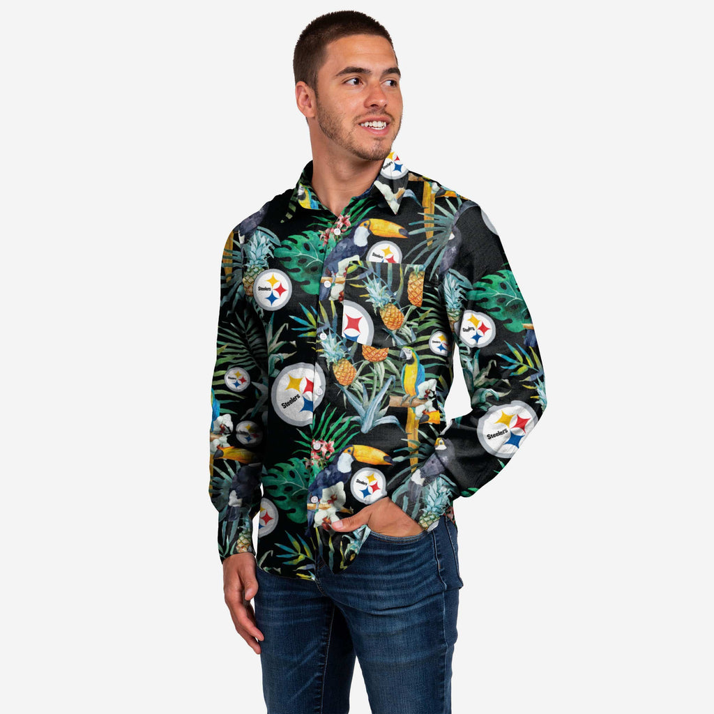 Pittsburgh Steelers Long Sleeve Floral Button Up Shirt FOCO S - FOCO.com