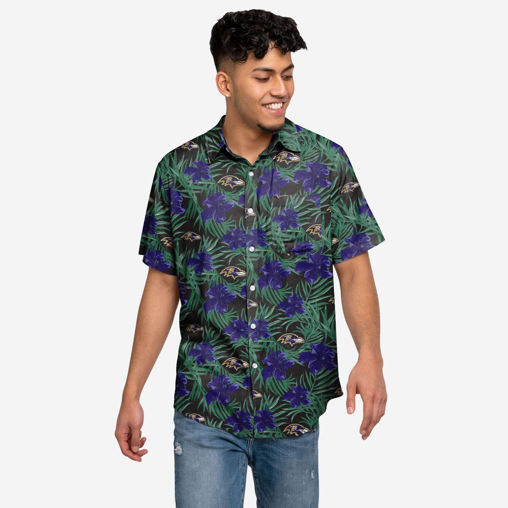 Baltimore Ravens Hibiscus Button Up Shirt FOCO S - FOCO.com