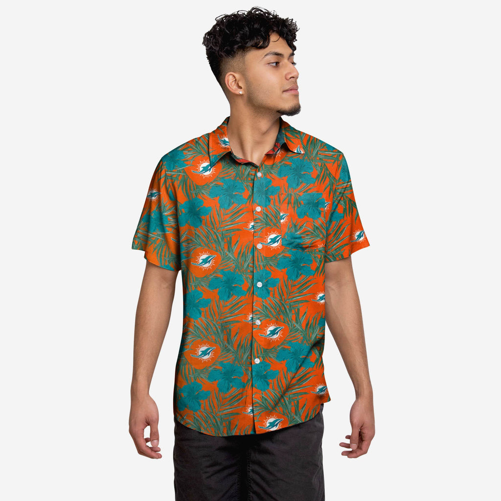 Miami Dolphins Hibiscus Button Up Shirt FOCO S - FOCO.com