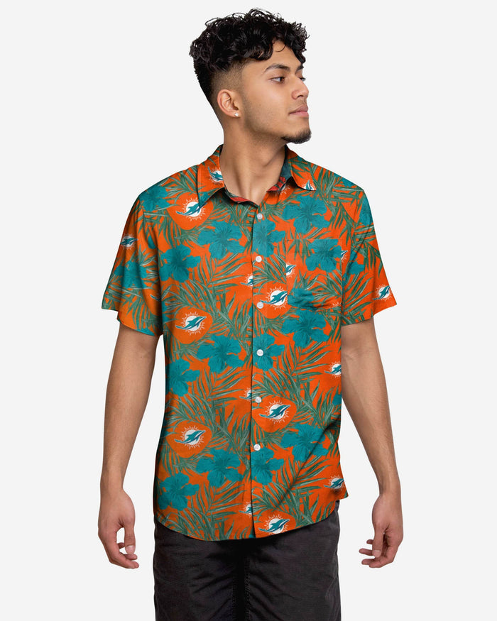 Miami Dolphins Hibiscus Button Up Shirt FOCO S - FOCO.com