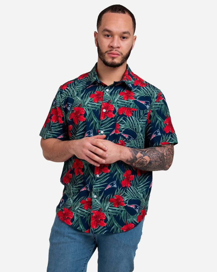 New England Patriots Hibiscus Button Up Shirt FOCO S - FOCO.com