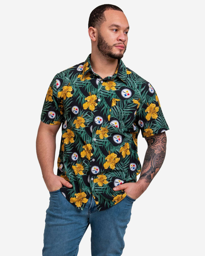 Pittsburgh Steelers Hibiscus Button Up Shirt FOCO S - FOCO.com