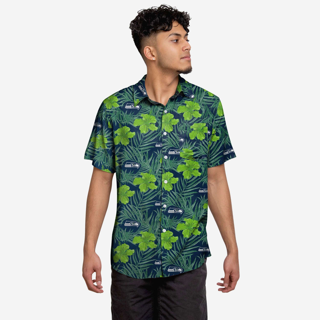 Seattle Seahawks Hibiscus Button Up Shirt FOCO S - FOCO.com