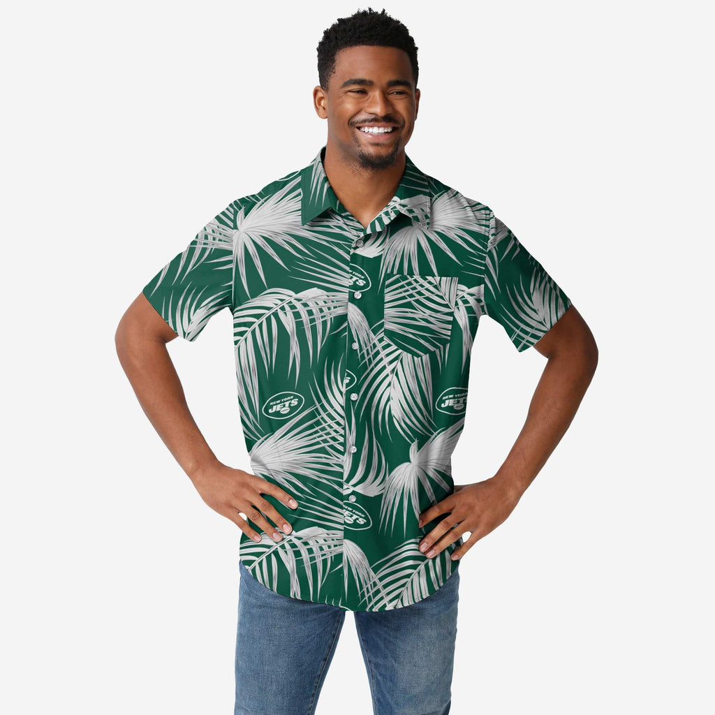 New York Jets Hawaiian Button Up Shirt FOCO S - FOCO.com