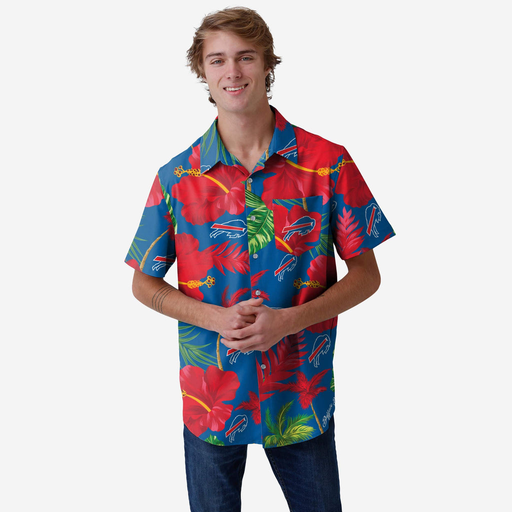 Buffalo Bills Team Color Hibiscus Button Up Shirt FOCO S - FOCO.com