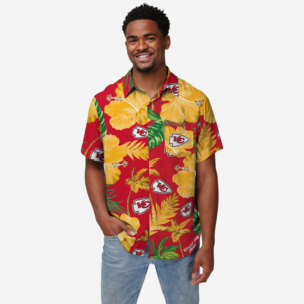 Kansas City Chiefs Team Color Hibiscus Button Up Shirt FOCO S - FOCO.com