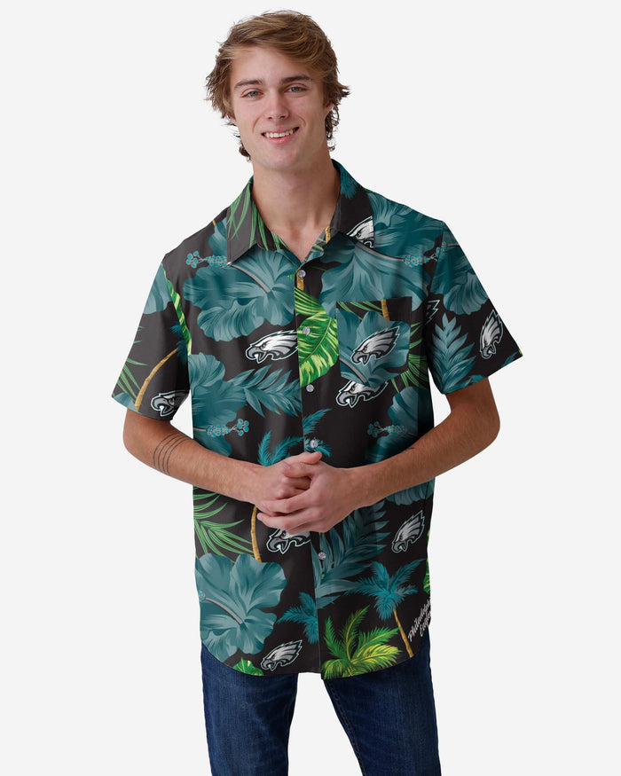 Philadelphia Eagles Team Color Hibiscus Button Up Shirt FOCO S - FOCO.com