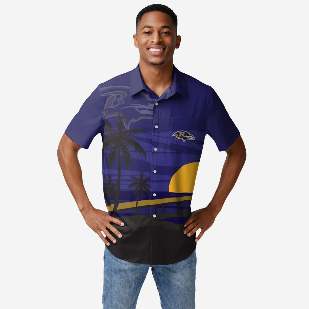 Baltimore Ravens Tropical Sunset Button Up Shirt FOCO S - FOCO.com