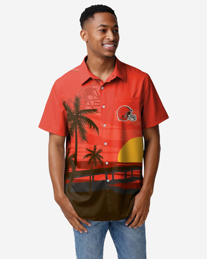 Cleveland Browns Tropical Sunset Button Up Shirt FOCO S - FOCO.com