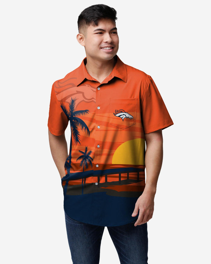 Denver Broncos Tropical Sunset Button Up Shirt FOCO S - FOCO.com