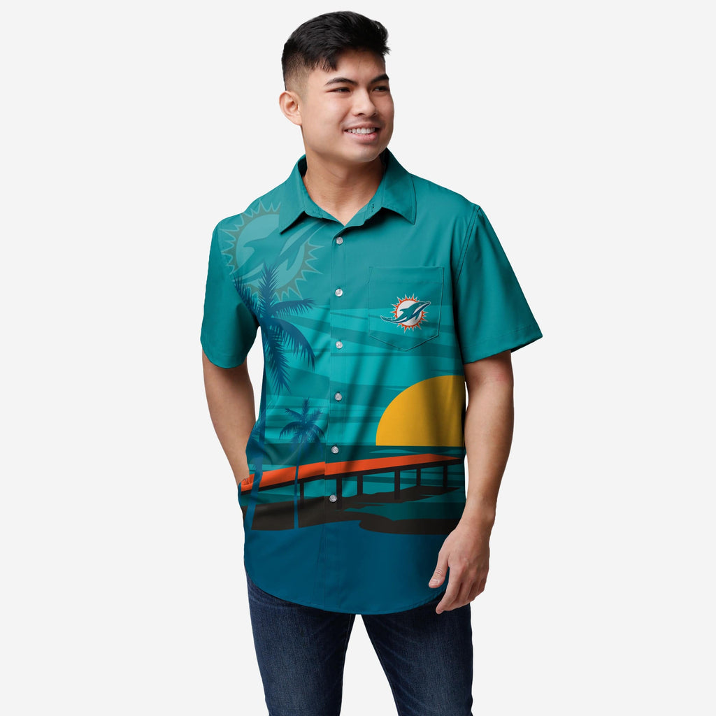 Miami Dolphins Tropical Sunset Button Up Shirt FOCO S - FOCO.com