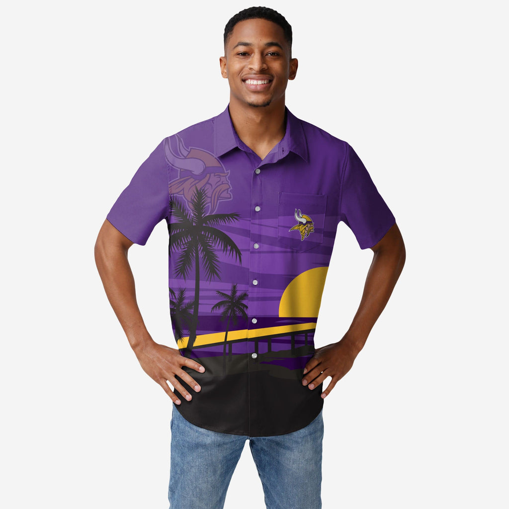 Minnesota Vikings Tropical Sunset Button Up Shirt FOCO S - FOCO.com