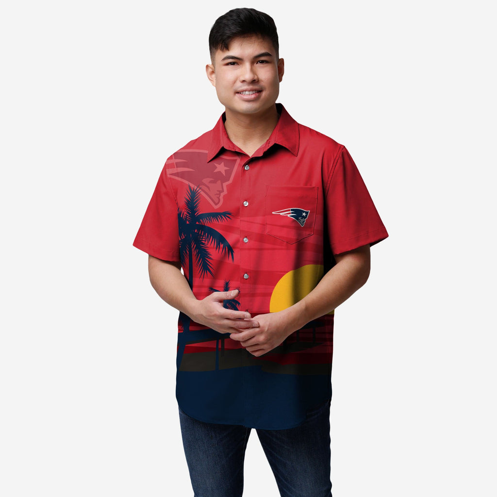 New England Patriots Tropical Sunset Button Up Shirt FOCO S - FOCO.com