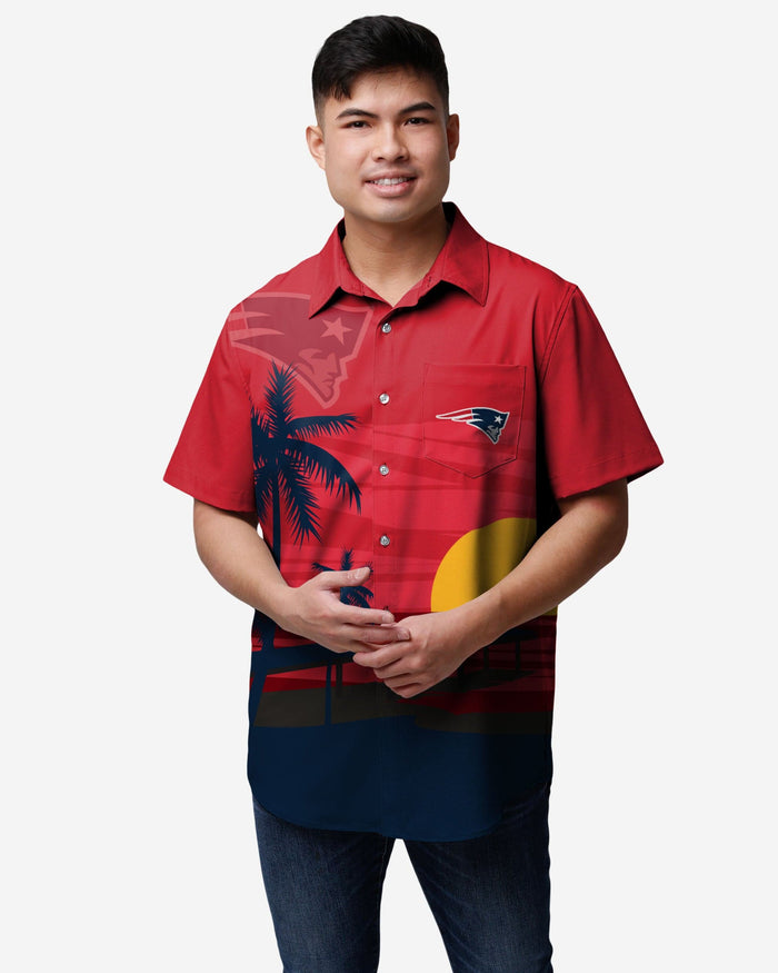 New England Patriots Tropical Sunset Button Up Shirt FOCO S - FOCO.com