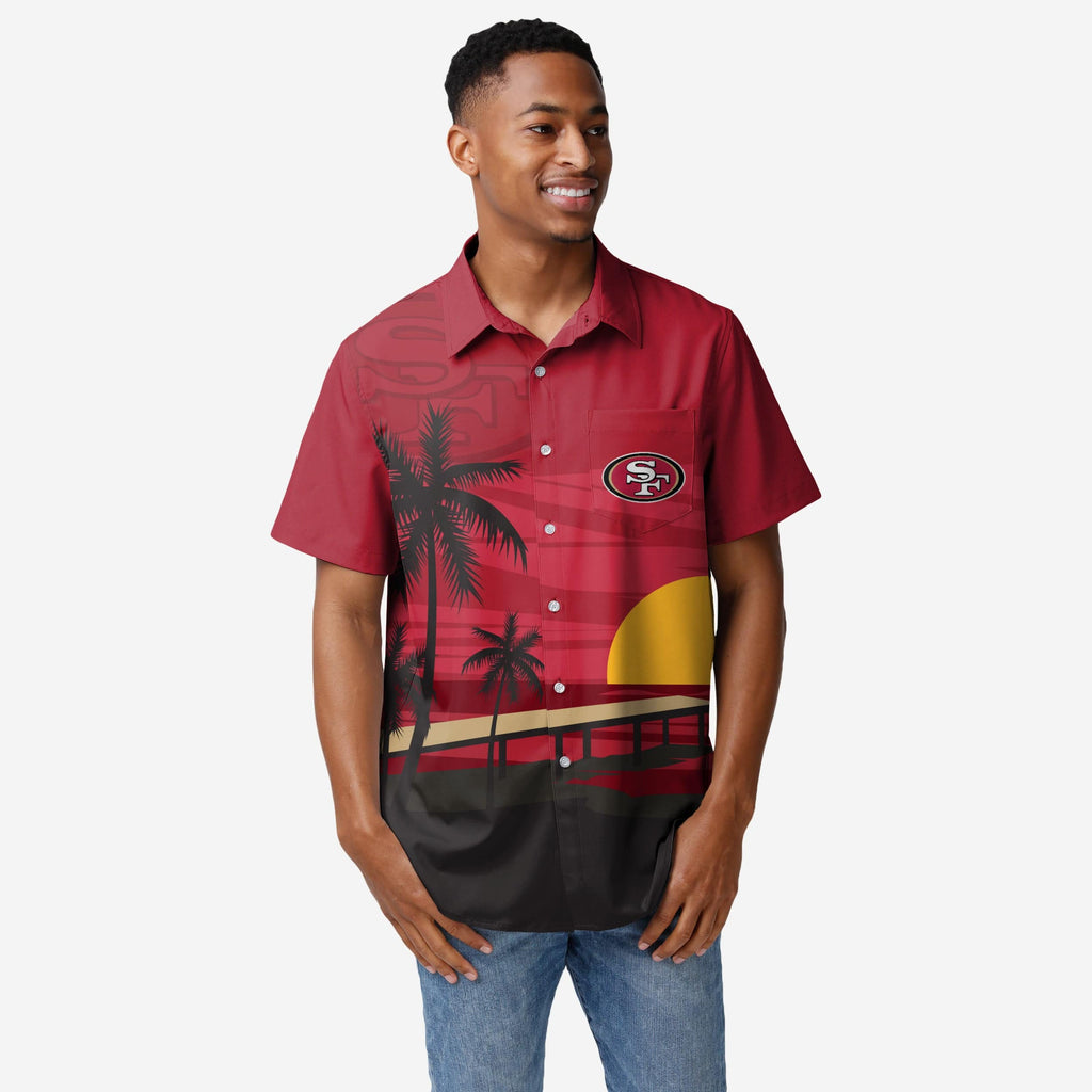 San Francisco 49ers Tropical Sunset Button Up Shirt FOCO S - FOCO.com