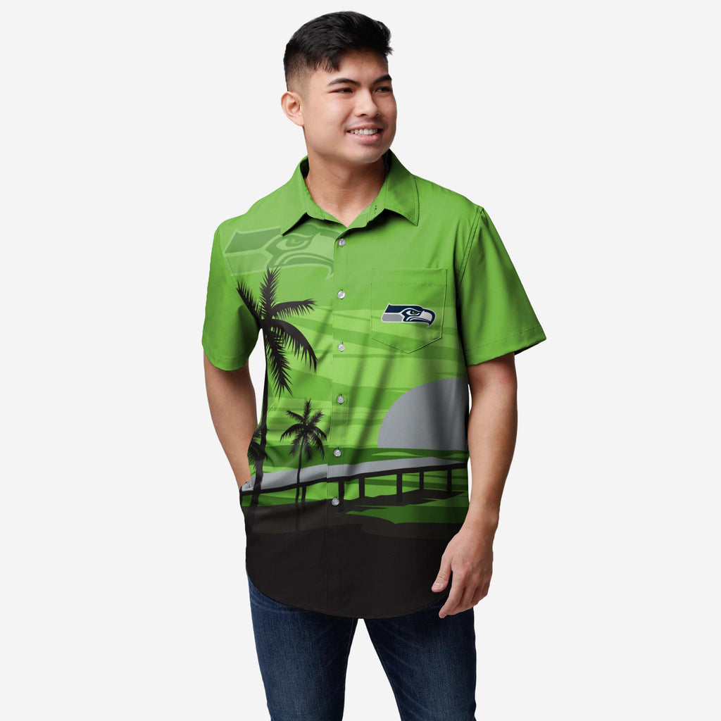 Seattle Seahawks Tropical Sunset Button Up Shirt FOCO S - FOCO.com