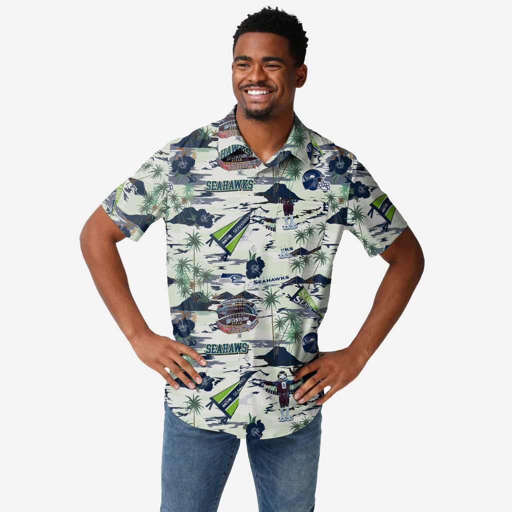 Seattle Seahawks Thematic Stadium Print Button Up Shirt FOCO S - FOCO.com