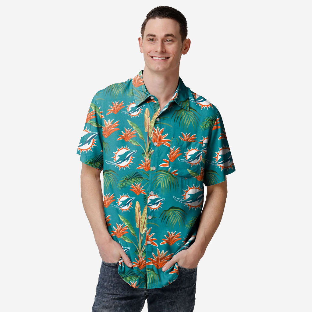 Miami Dolphins Victory Vacay Button Up Shirt FOCO S - FOCO.com