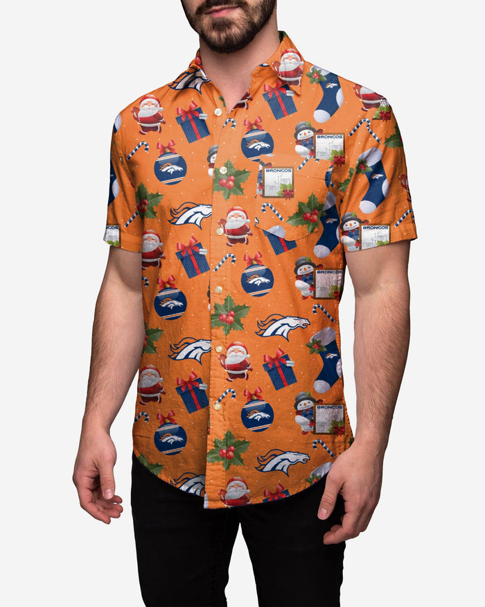 Denver Broncos Christmas Explosion Button Up Shirt FOCO S - FOCO.com