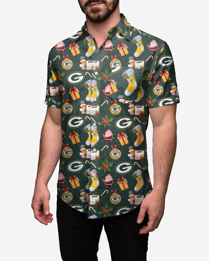 Green Bay Packers Christmas Explosion Button Up Shirt FOCO M - FOCO.com