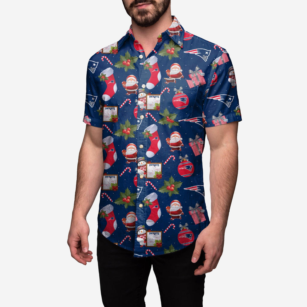 New England Patriots Christmas Explosion Button Up Shirt FOCO S - FOCO.com