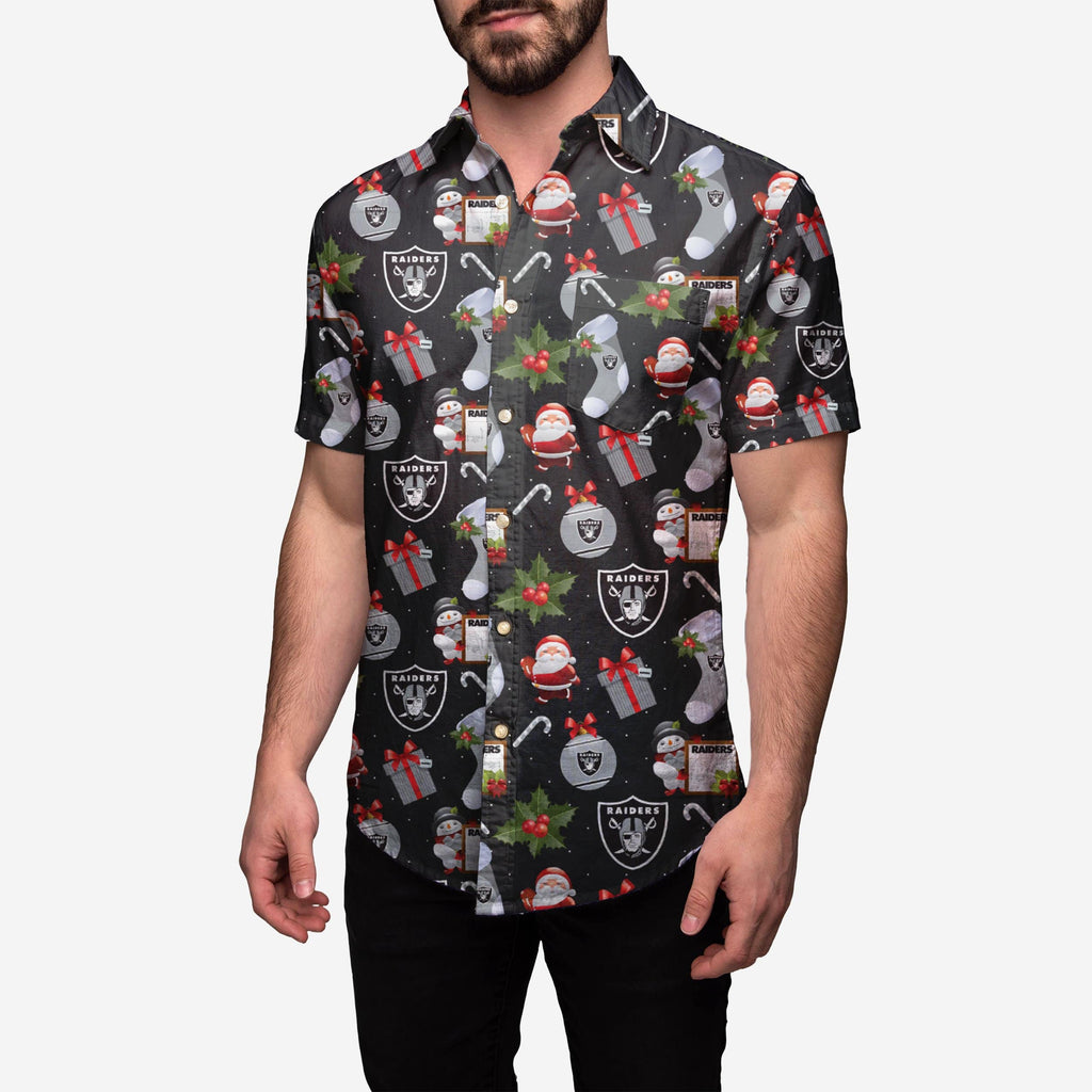 Las Vegas Raiders Christmas Explosion Button Up Shirt FOCO M - FOCO.com