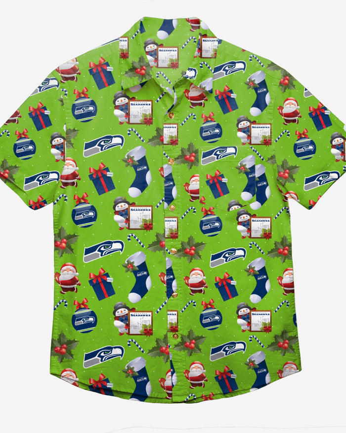 Seattle Seahawks Christmas Explosion Button Up Shirt FOCO - FOCO.com