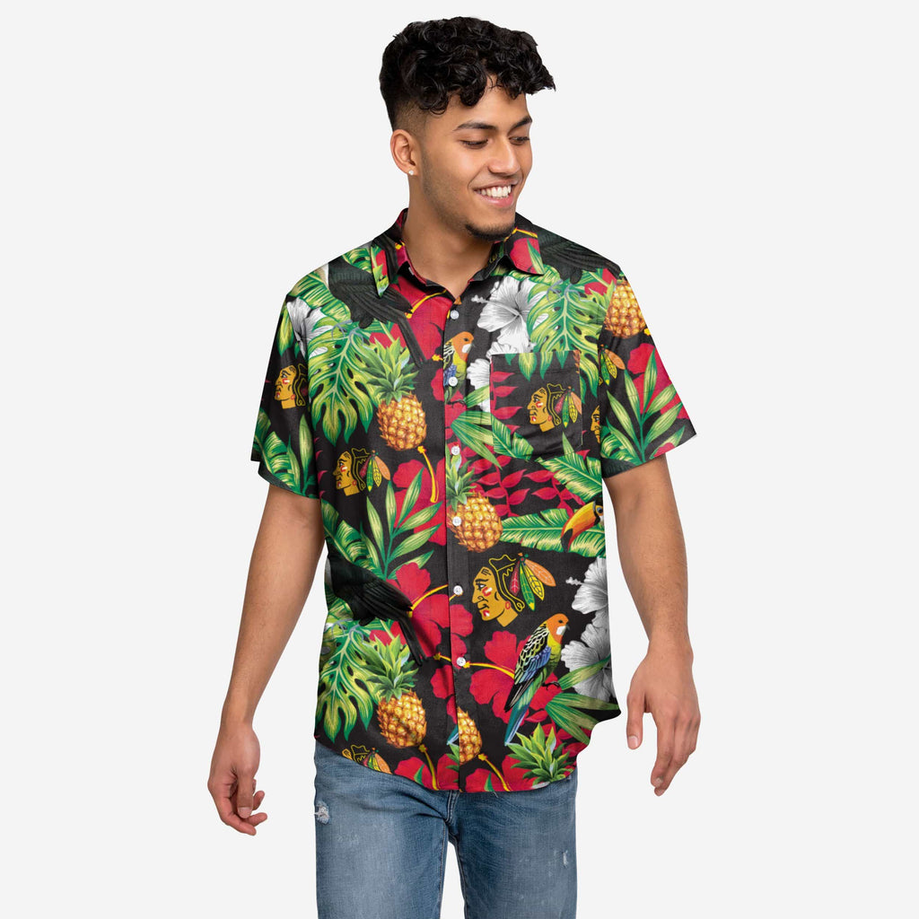 Chicago Blackhawks Floral Button Up Shirt FOCO S - FOCO.com