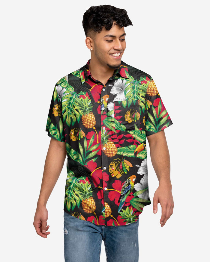 Chicago Blackhawks Floral Button Up Shirt FOCO S - FOCO.com