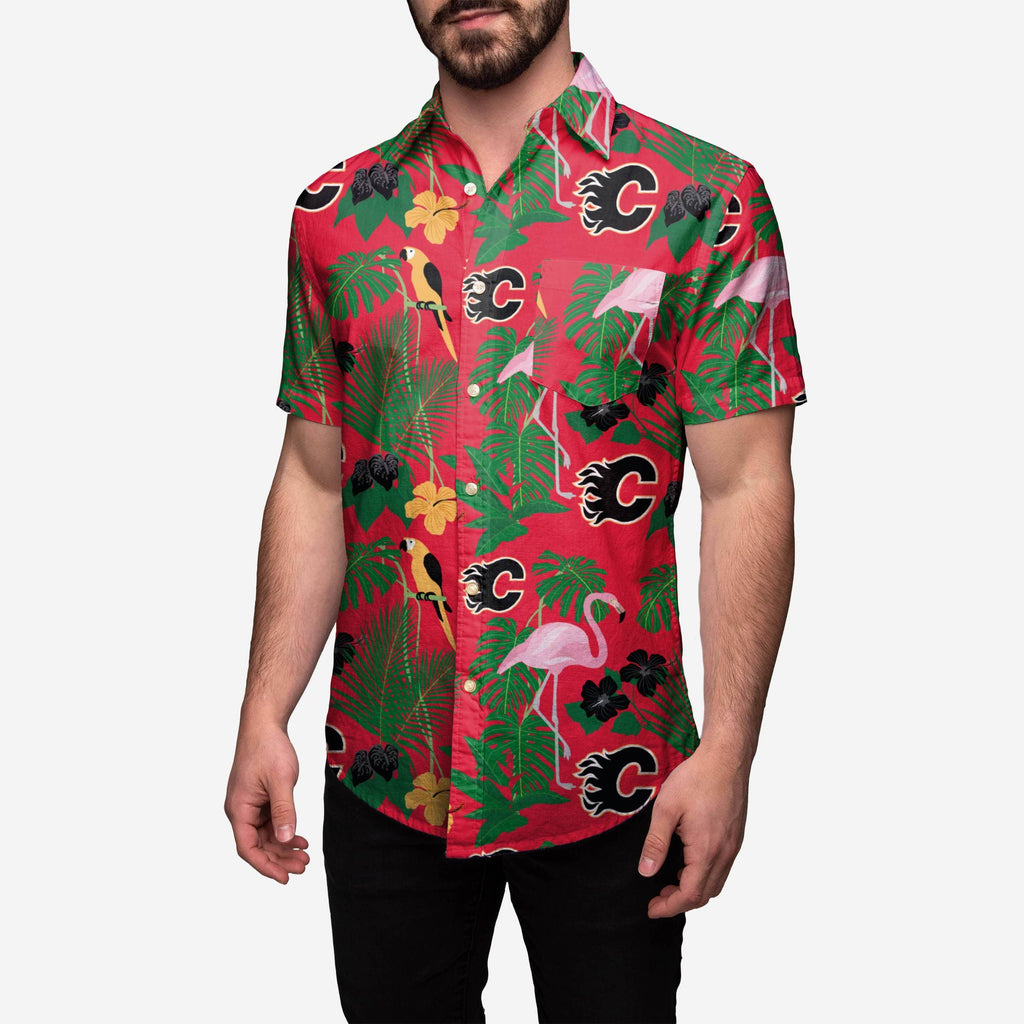 Calgary Flames Floral Button Up Shirt FOCO S - FOCO.com