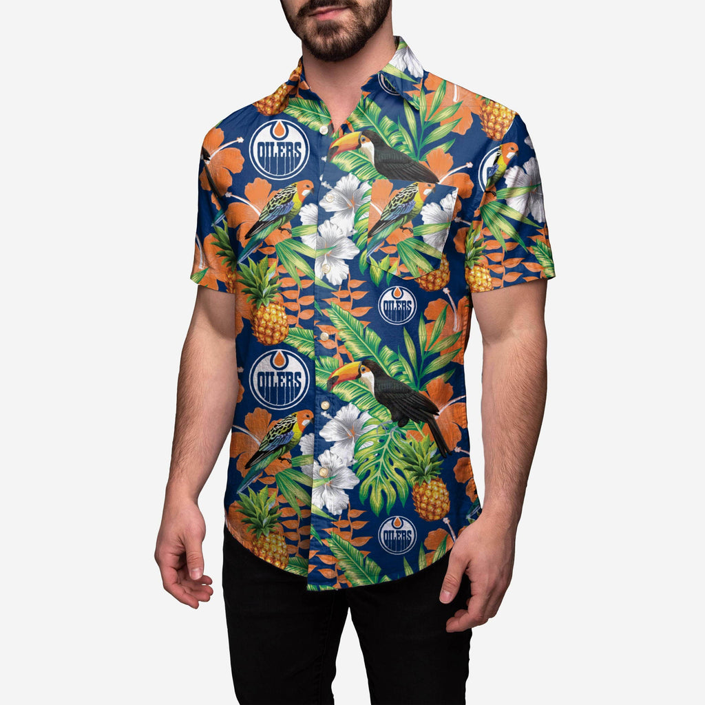 Edmonton Oilers Floral Button Up Shirt FOCO S - FOCO.com