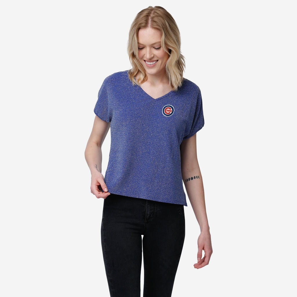 Chicago Cubs Womens Gametime Glitter V-Neck T-Shirt FOCO S - FOCO.com